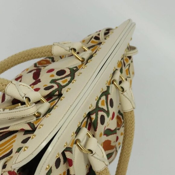 PRADA Hand Bag Canvas Beige Gold Auth - Picture 7 of 16